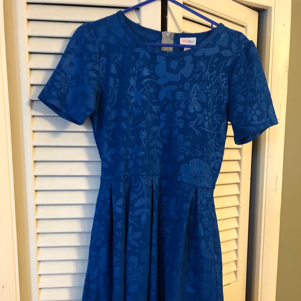 Lularoe M Amelia Bright Blue with floral pattern